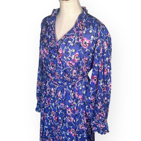 ISABEL MARANT ETOILE Maelys Wrap Midi Dress Floral Blue Ruffle Tapestry Wedding - Picture 5 of 12